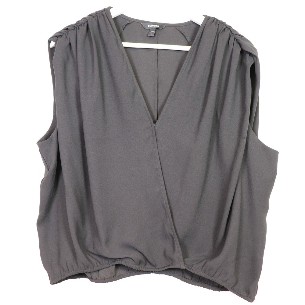 EXPRESS Black Surplice V-Neck Pleated Shoulder‎ Sleeveless Blouse XL
